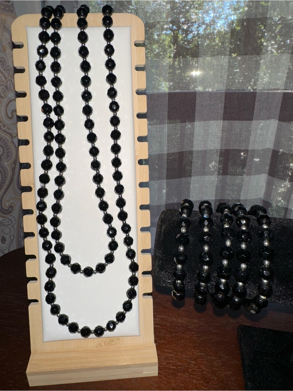 Cookie Lee Black Beaded Necklace and Bracelet Set